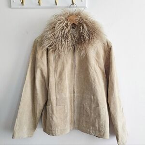 Vintage Lisa International Suede Jacket w/ Detachable Mongolian Lamb Collar Sz L